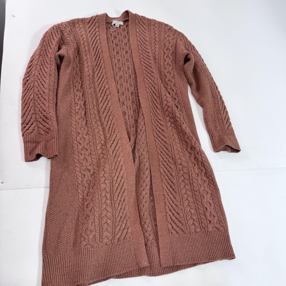 Nili Lotan Cardigan Sweater Womens Medium Pink Cable Knit Longline Open Duster